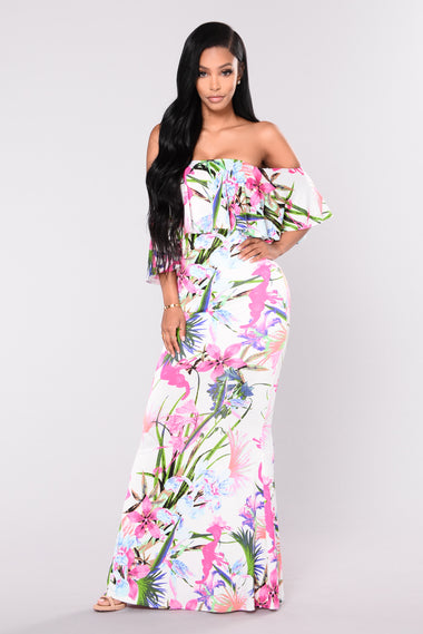 Luau Party Floral Dress - Ivory Multi – Fashion Nova