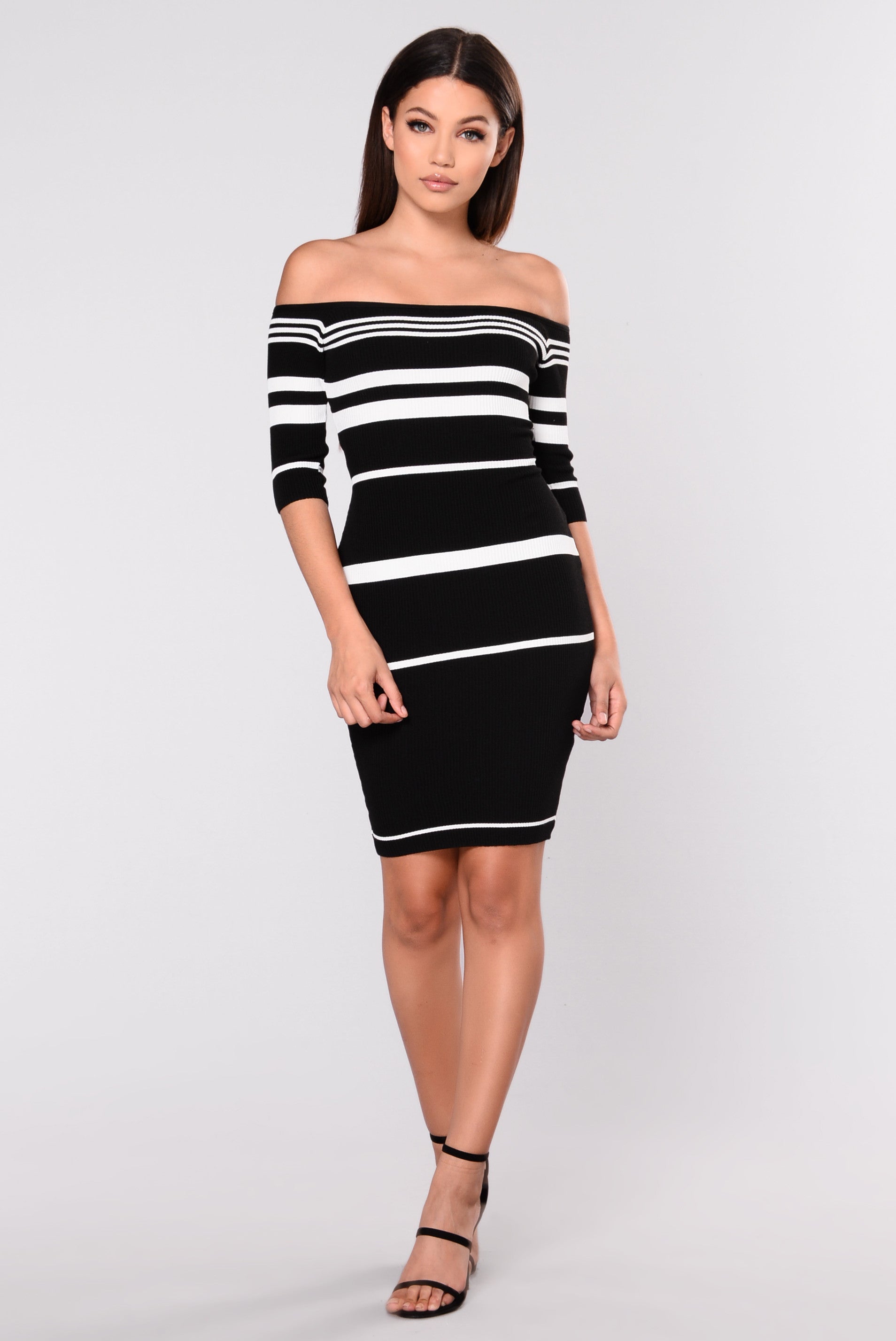 fashion nova black and white striped dress