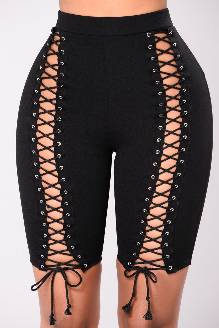 black biker shorts with lace