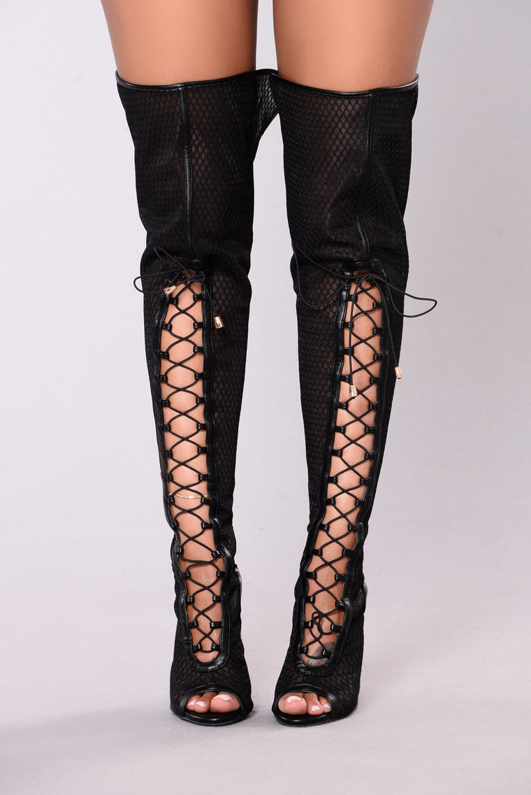 Azure Lace Up Heel Boot - Black - Shoes 