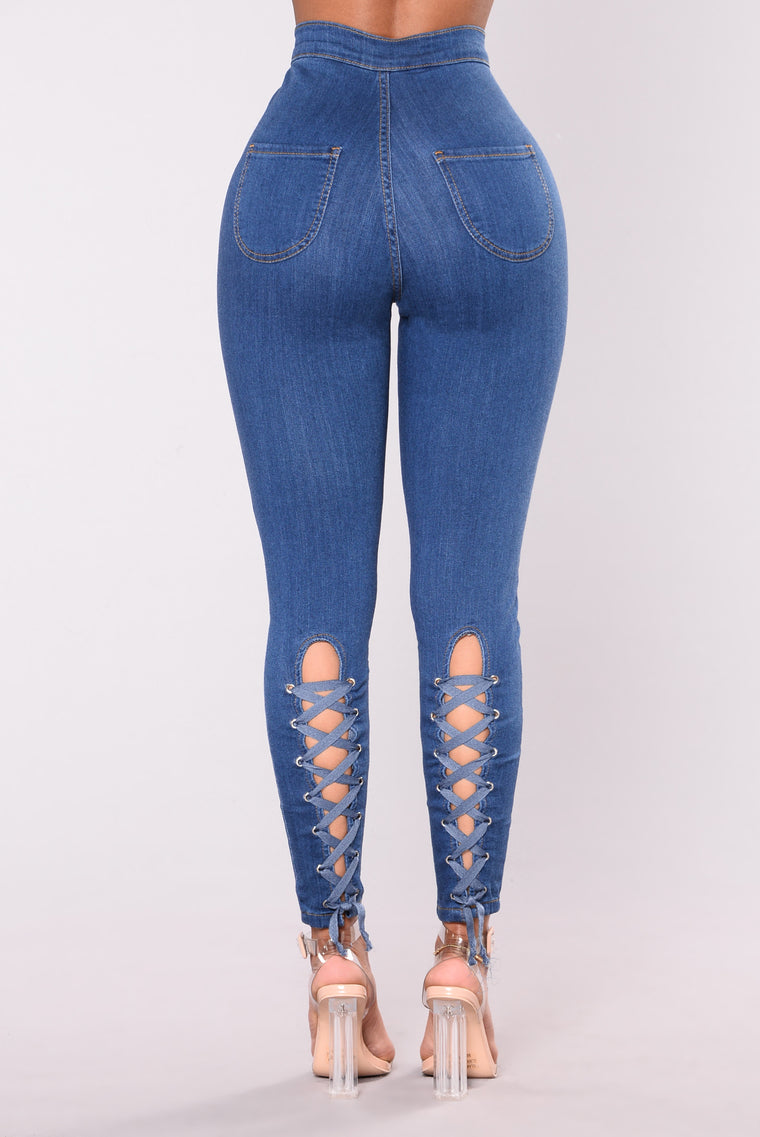 lace up jeans fashion nova