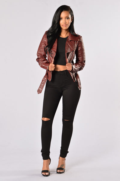 Araxie Moto Jacket - Burgundy | Fashion Nova