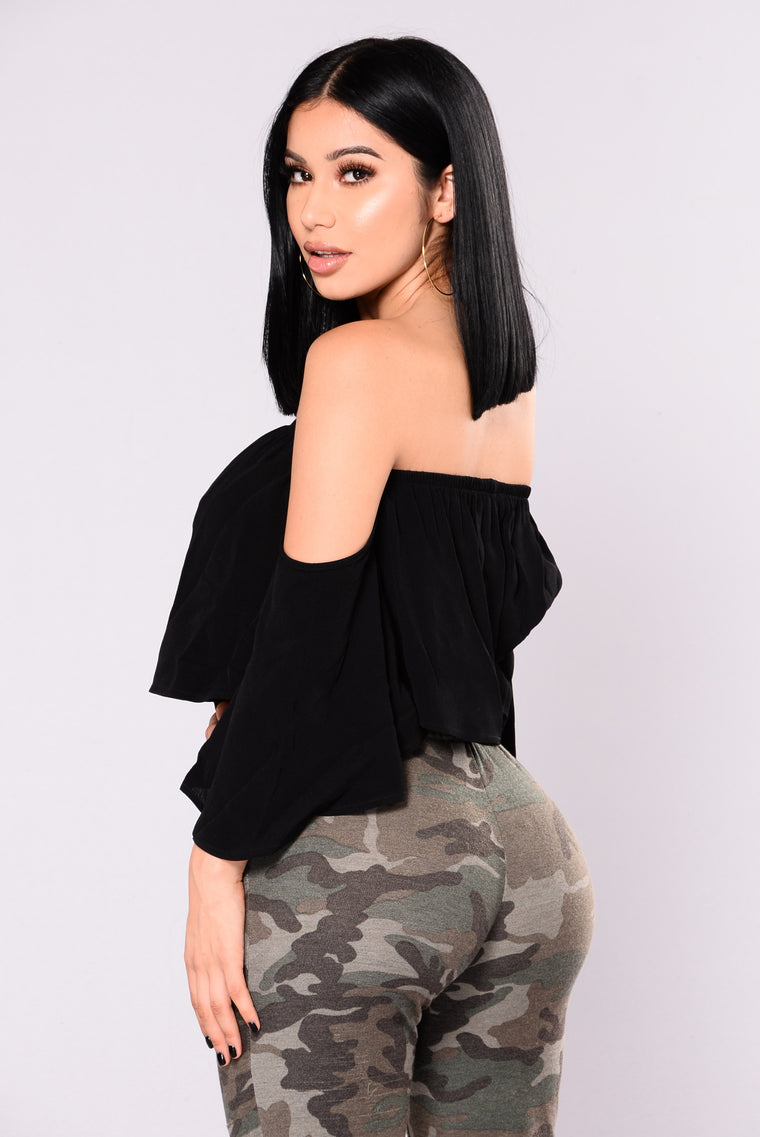 Yes Please Off Shoulder Crop Top - Black, Shirts & Blouses | Fashion Nova
