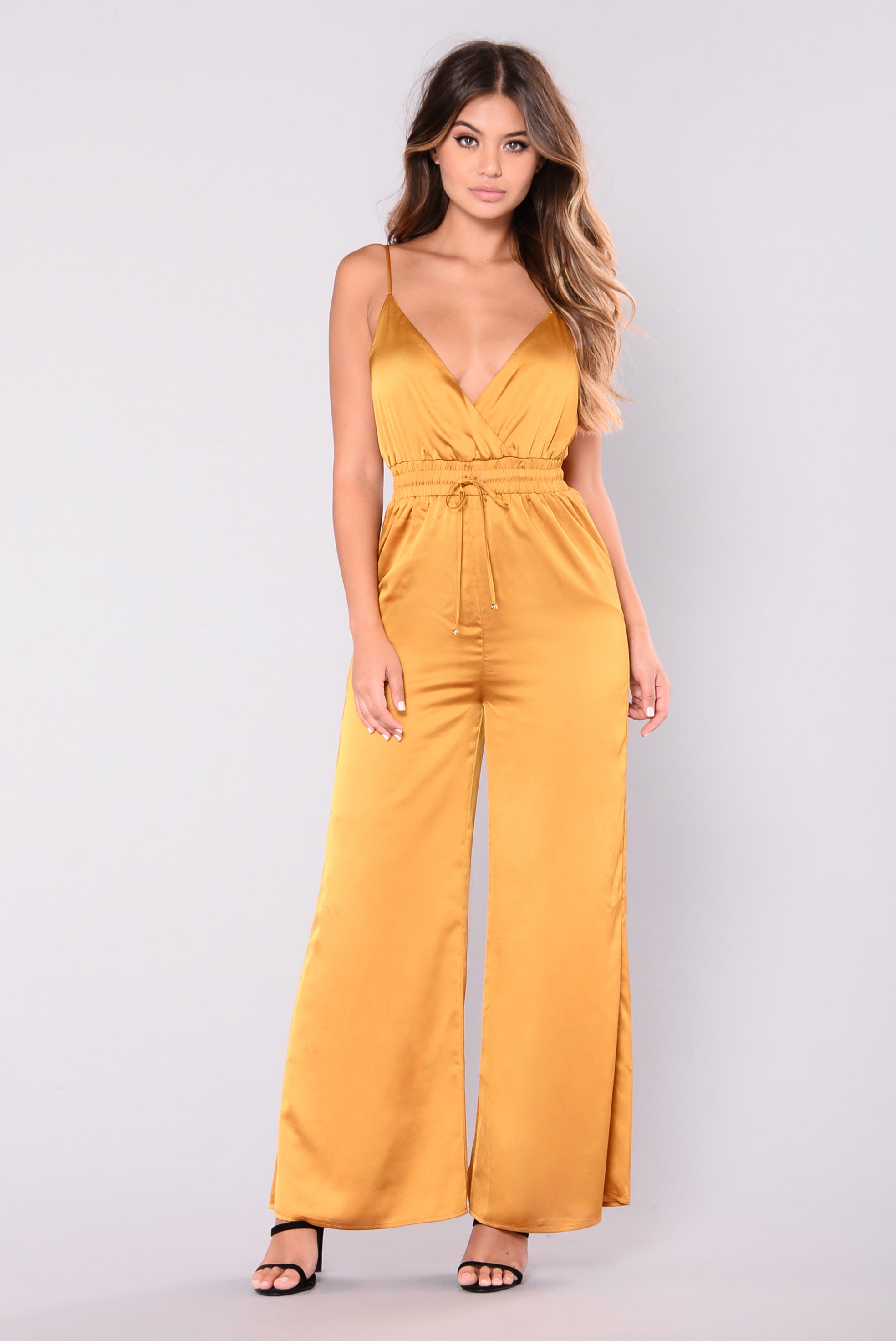 mustard colored jumpsuit