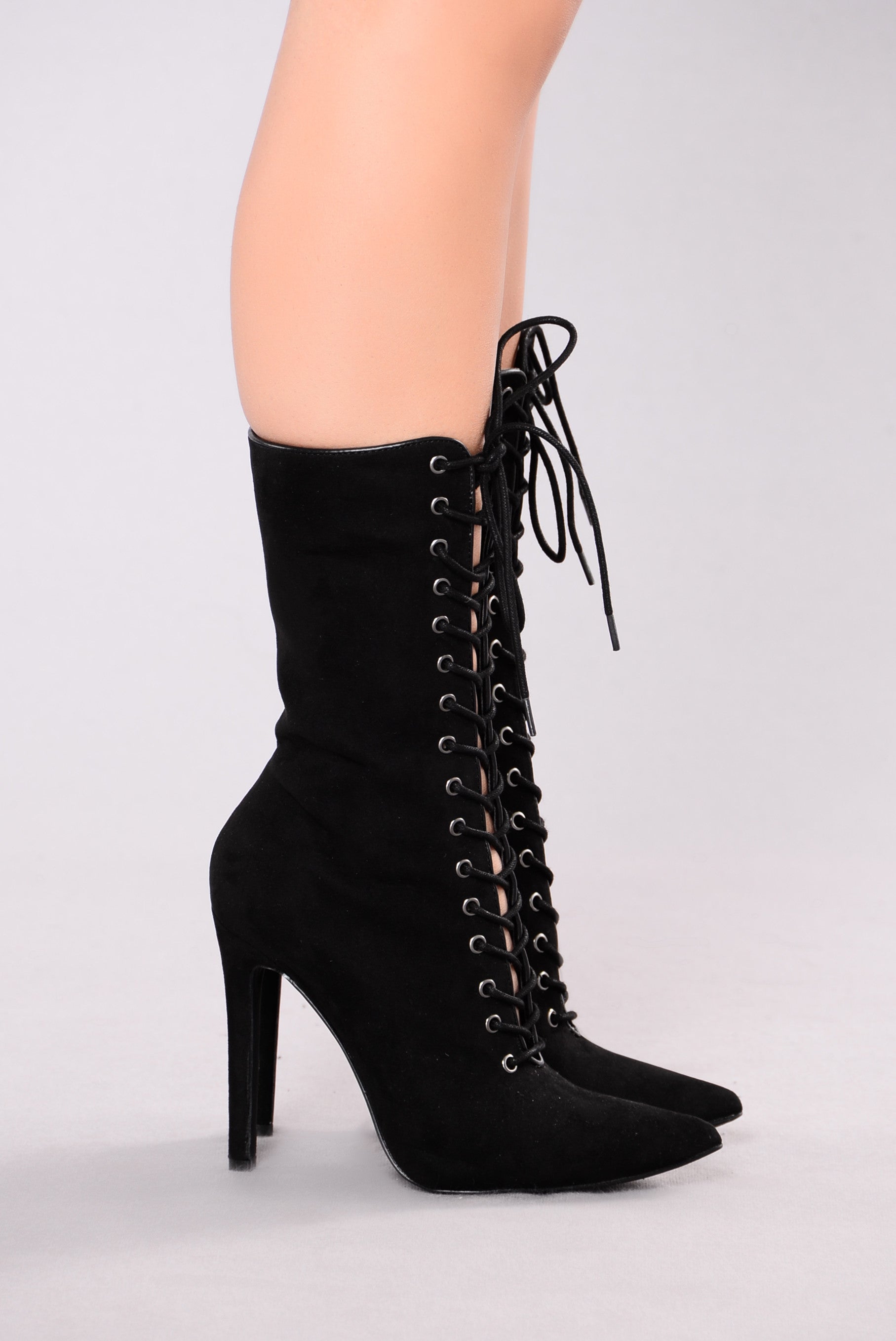 black bootie heels with laces