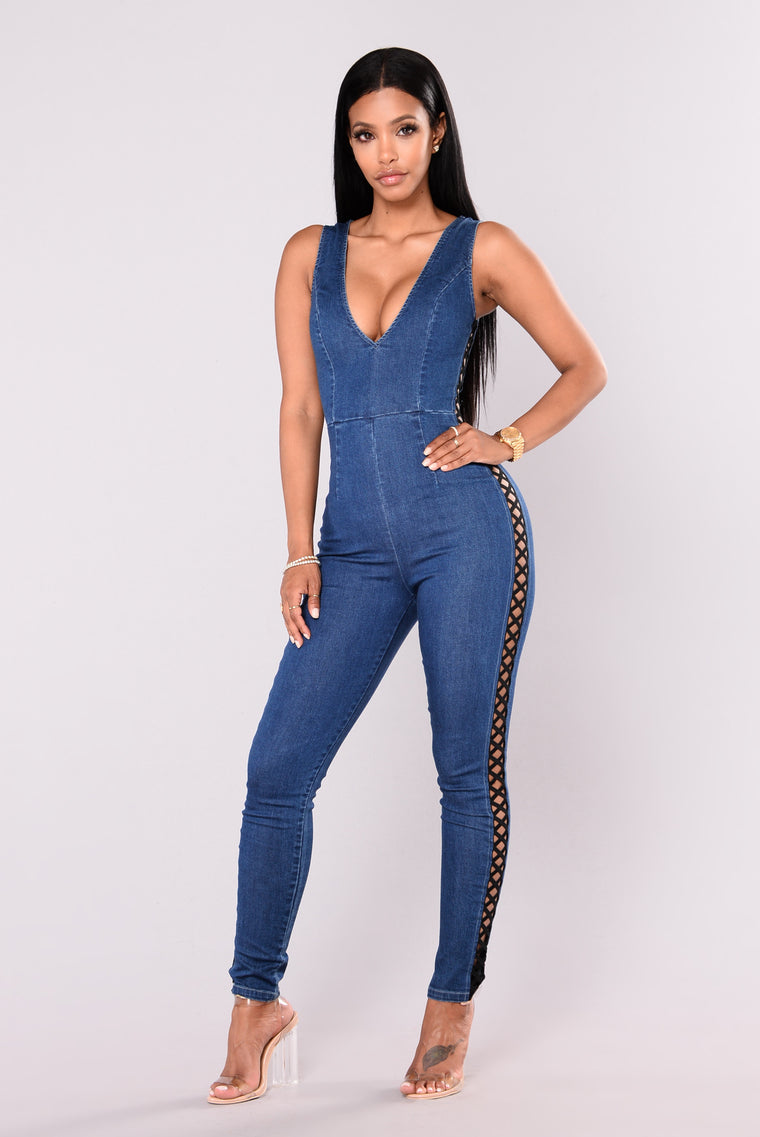 fashion nova blue jean jumpsuit