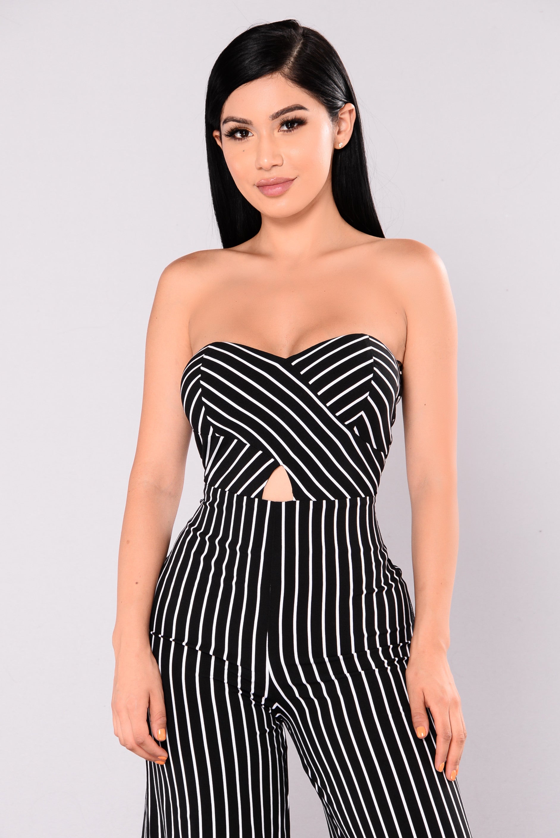 black and white striped culotte jumpsuit