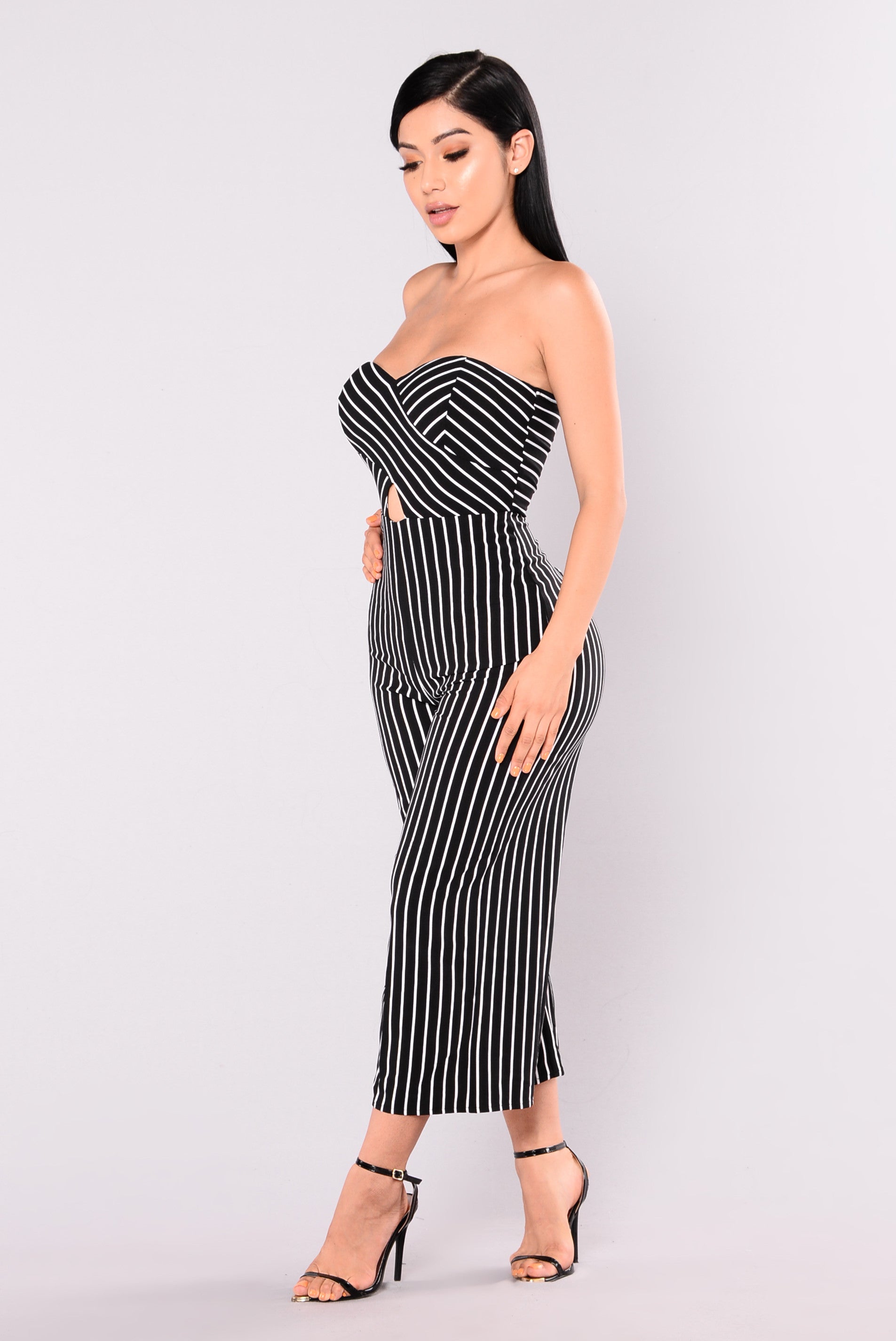 black and white striped culotte jumpsuit