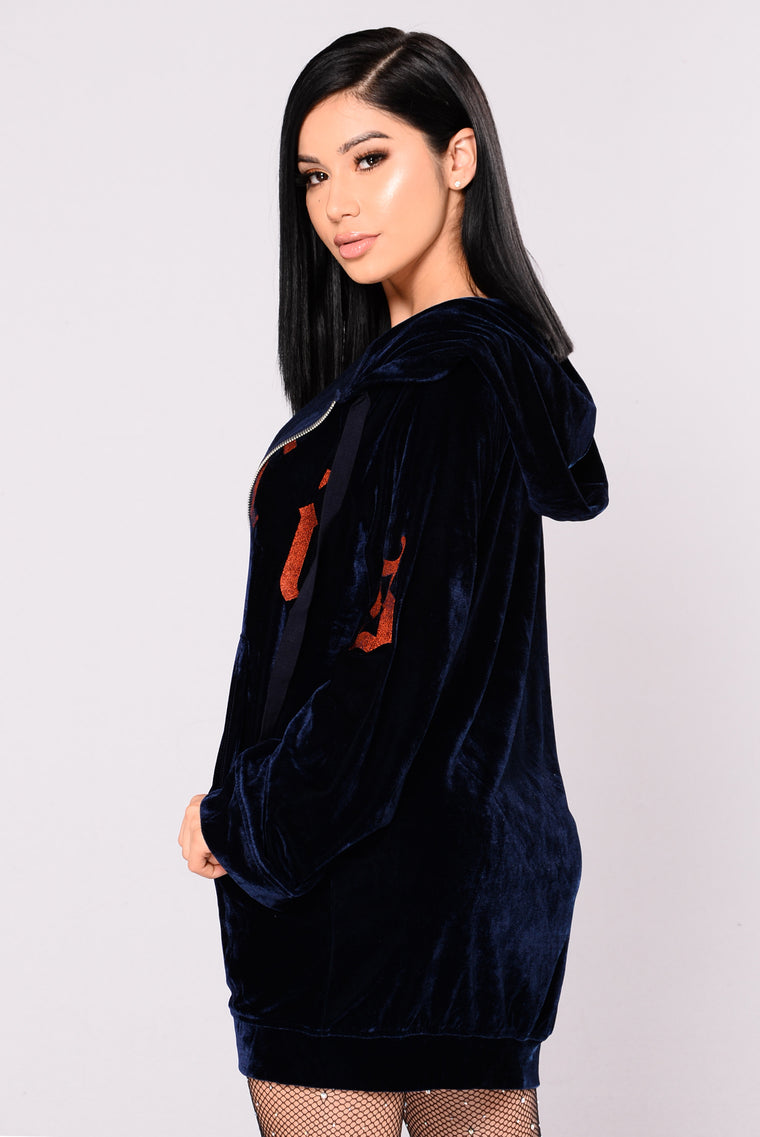 navy velvet hoodie