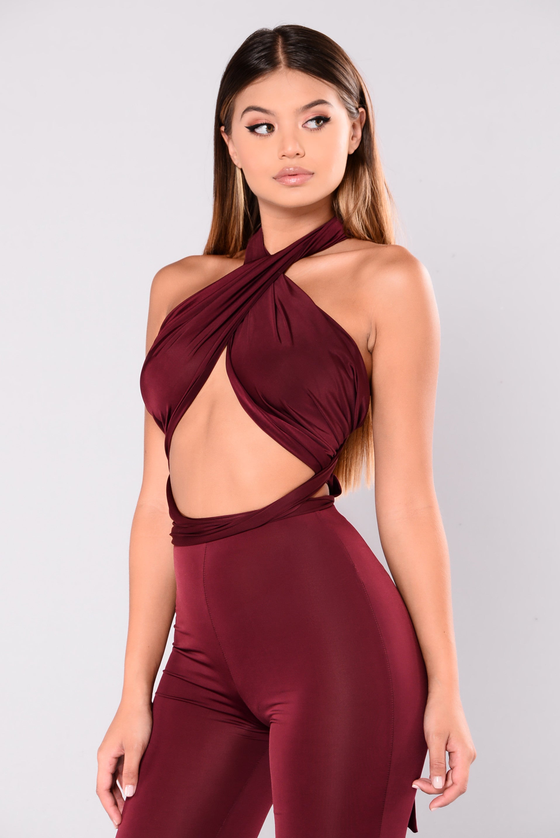 selena burgundy jumpsuit