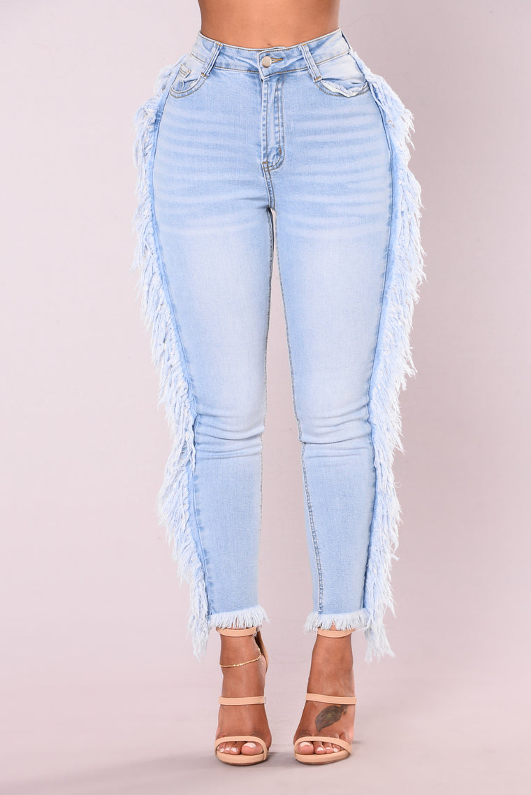 fringe jeans on the side