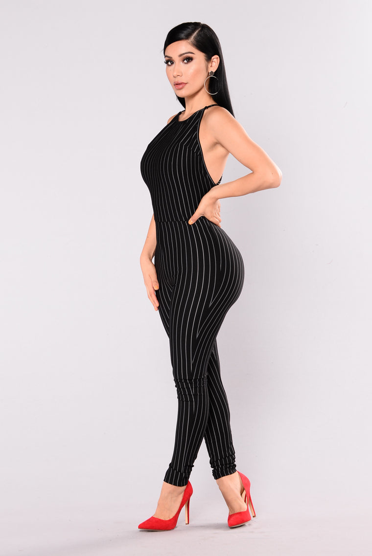 Rebecca Stripe Jumpsuit - Black – Fashion Nova