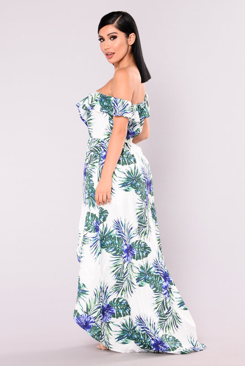 Celestine Tropical Dress - Ivory/Royal | Fashion Nova, Rompers ...
