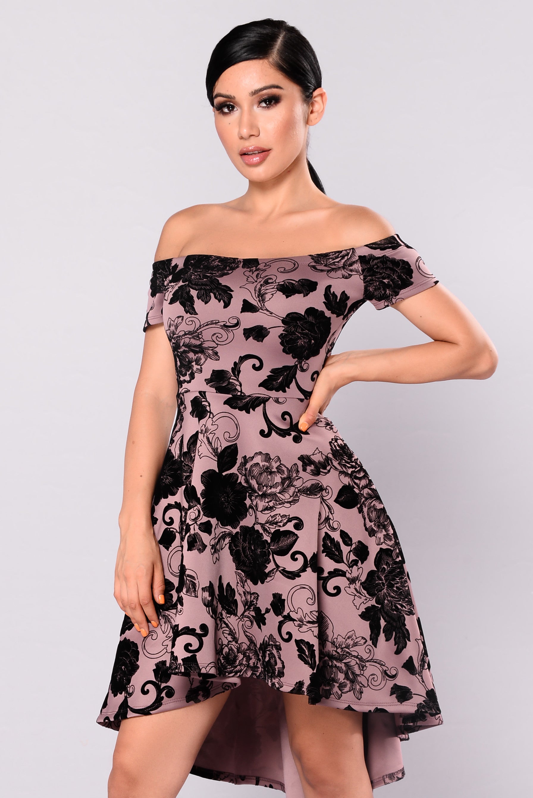 Evalyn Floral Dress - Mauve/Black