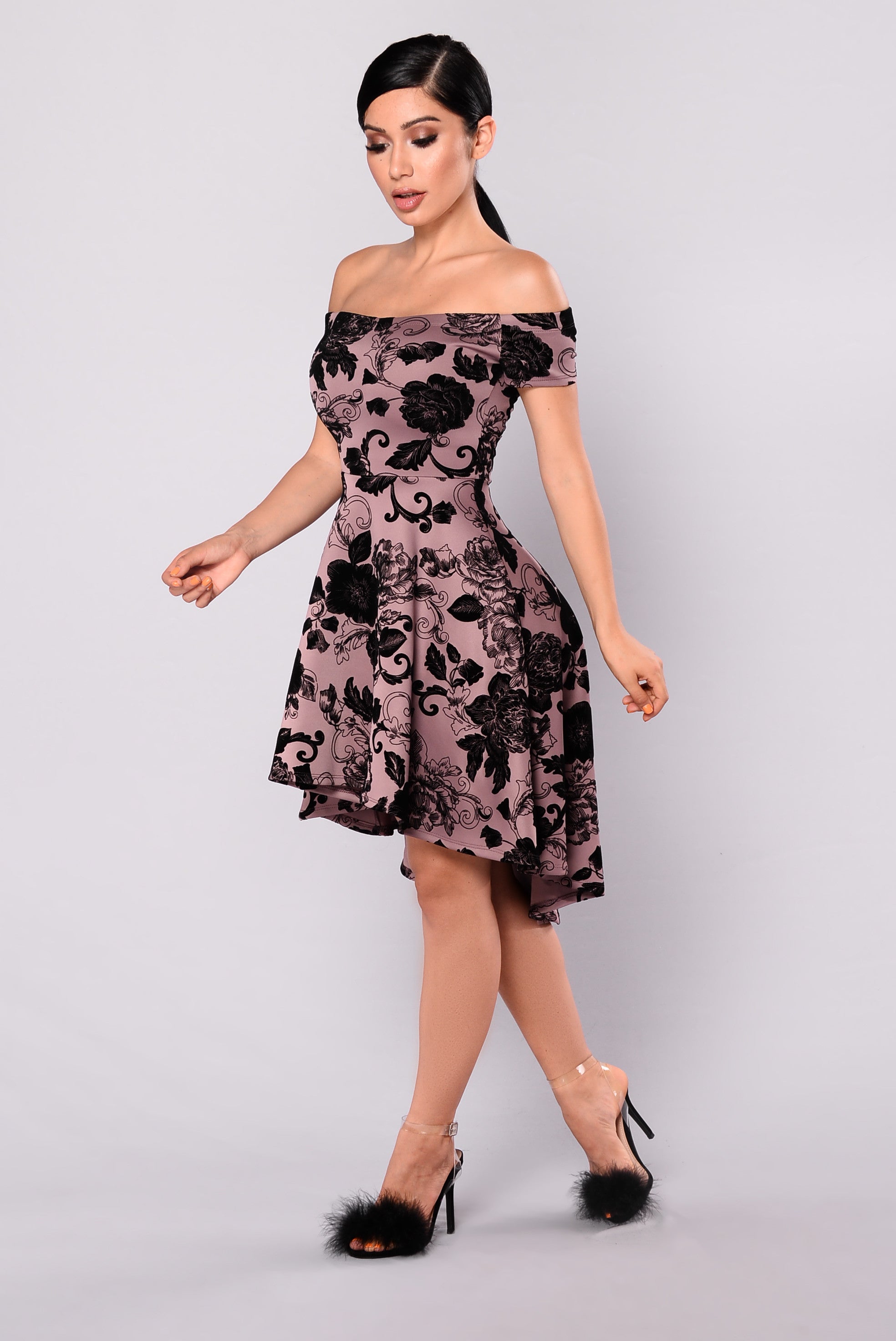 Evalyn Floral Dress - Mauve/Black