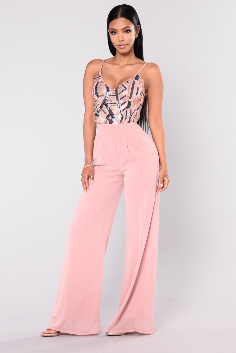 sequin jumpsuit pink