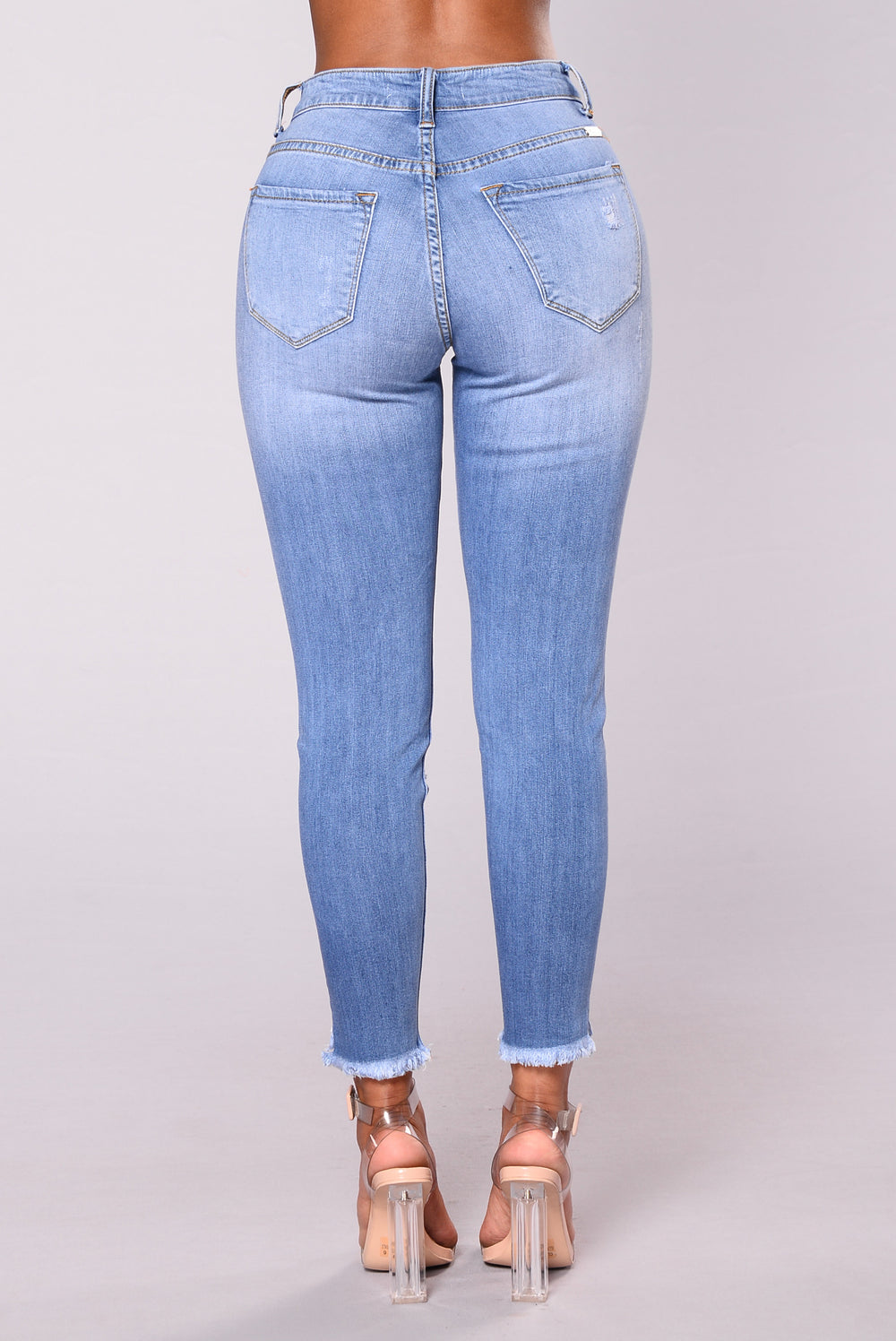 Evelyn Distressed Fringe Skinny Jeans - Light Blue