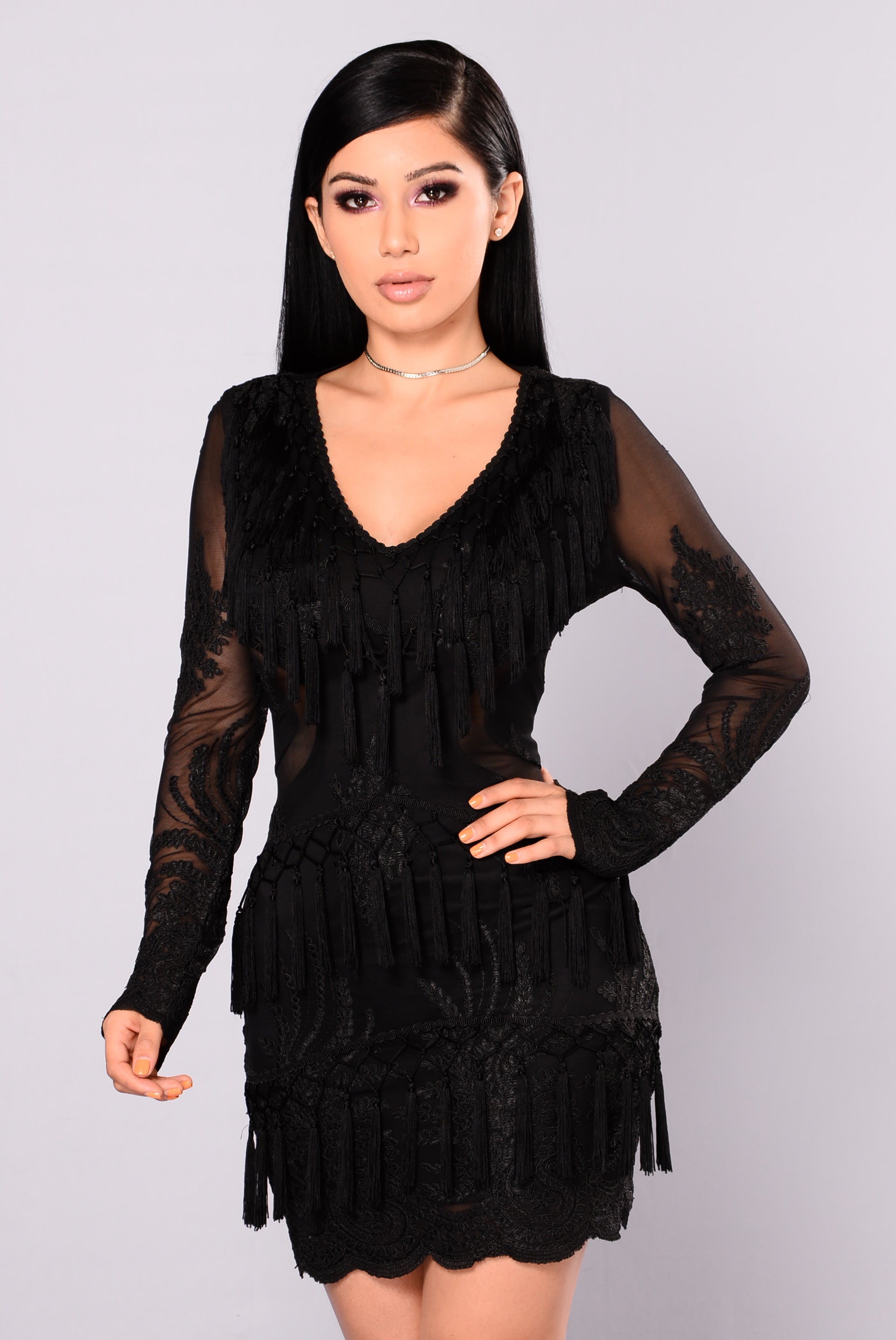 Main Street Fringe Dress - Black