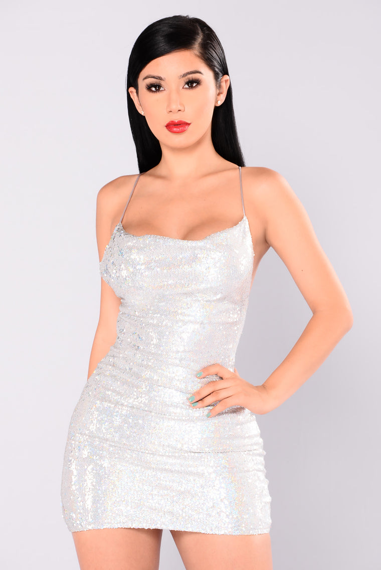 silver dress fashion nova