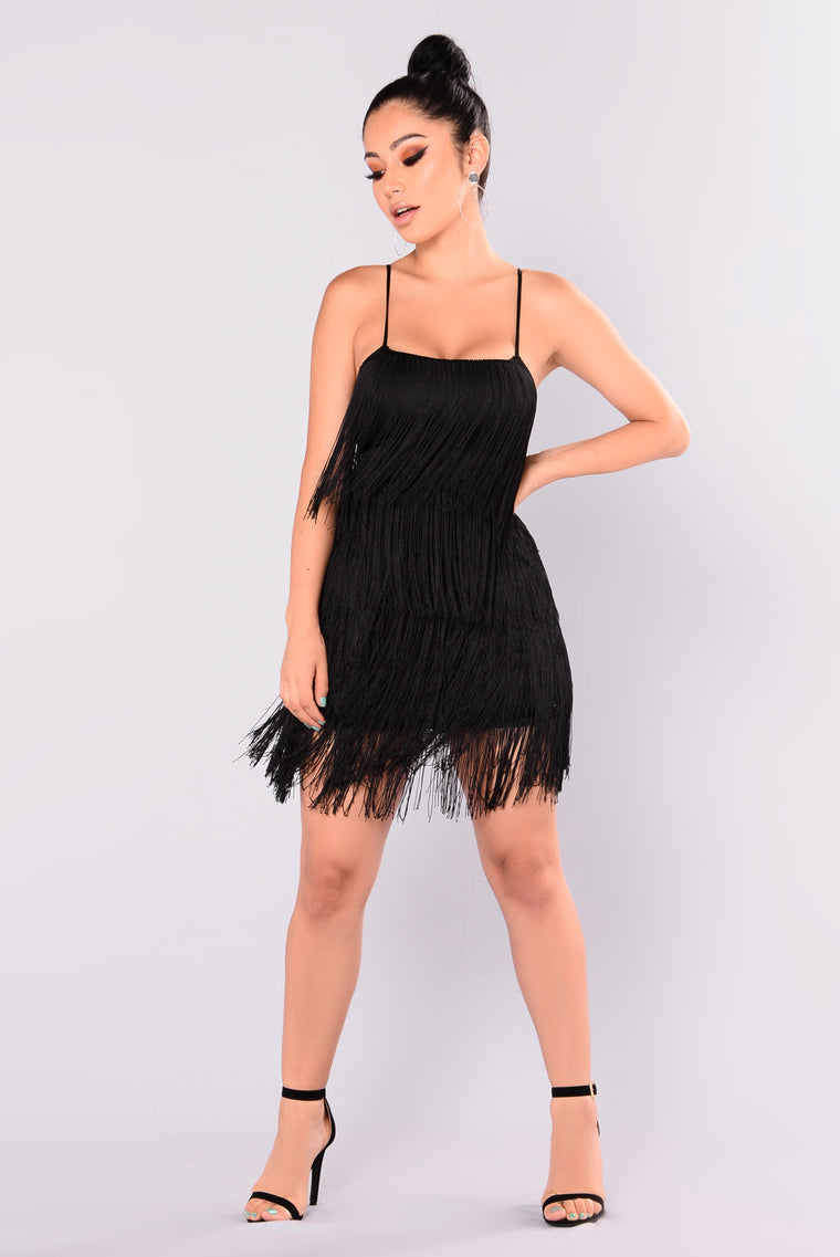 black tassel fringe dress