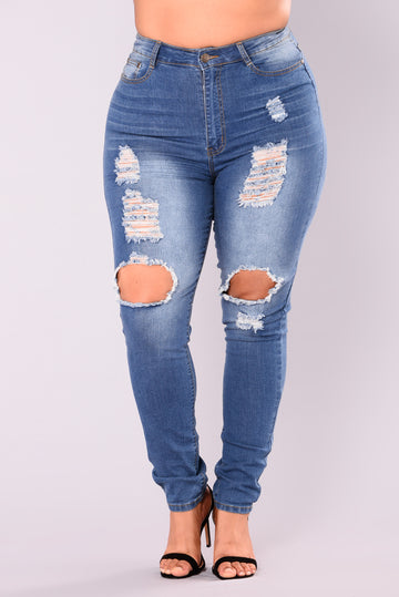 plus size blue ripped jeans