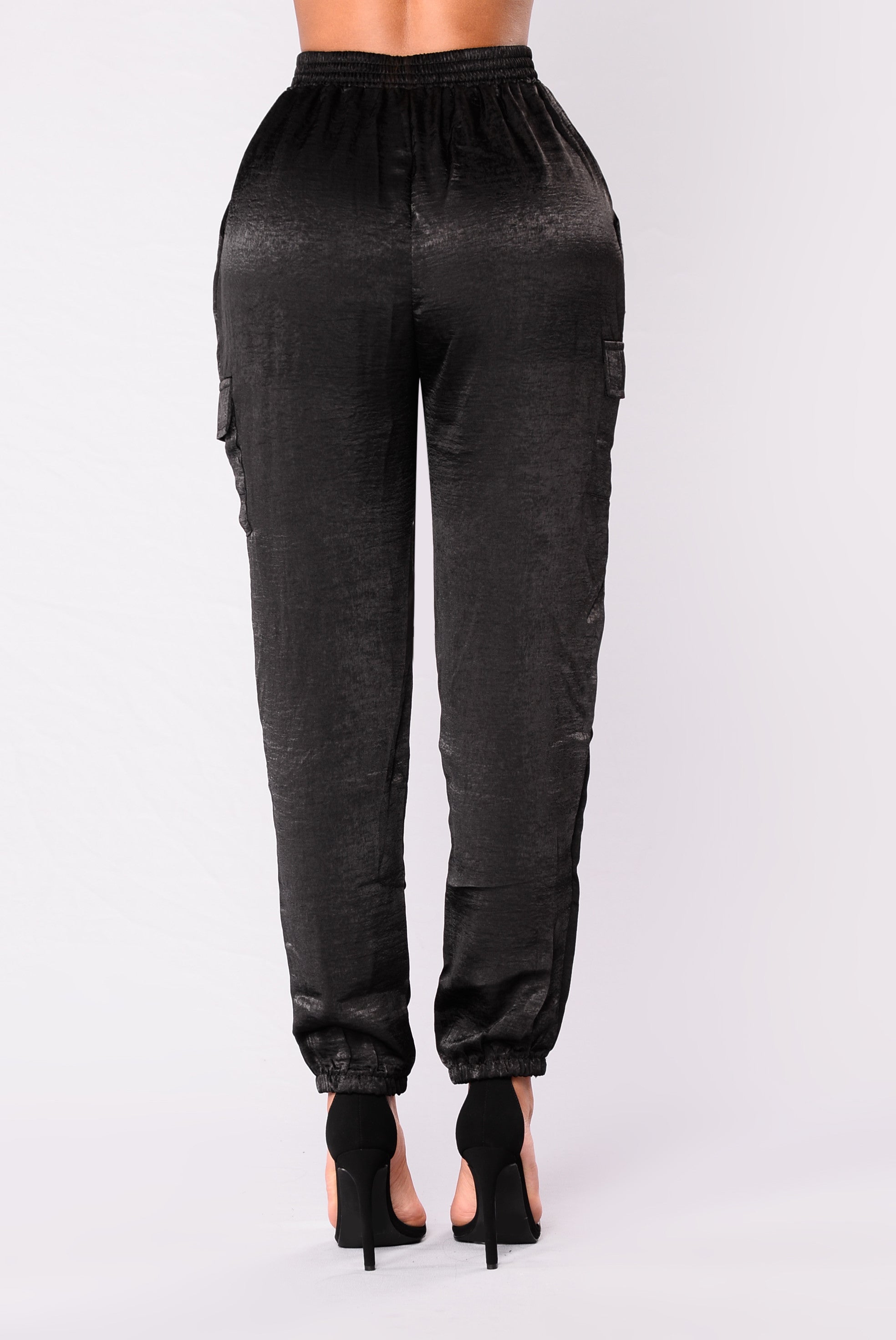 black satin jogger pants