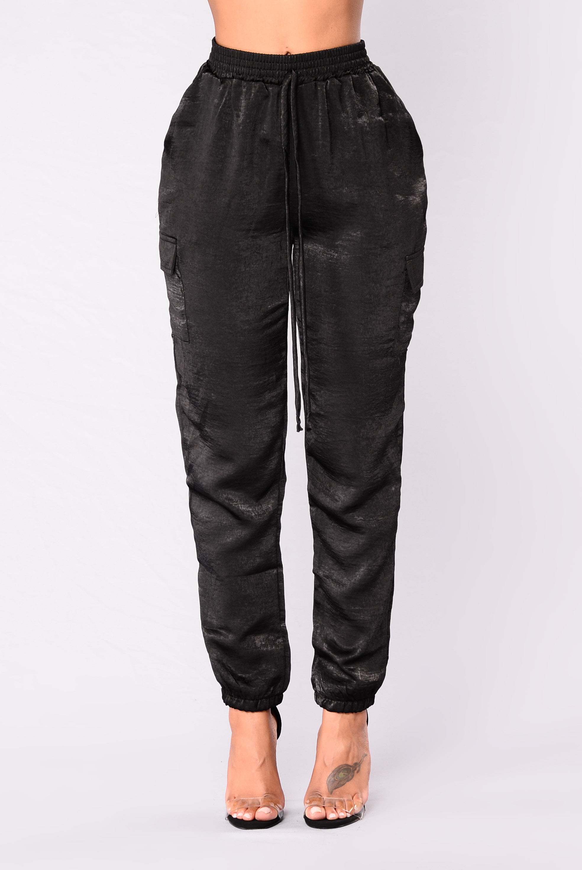 black satin jogger pants