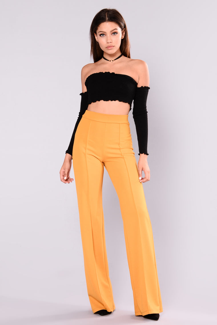 mustard high waisted trousers