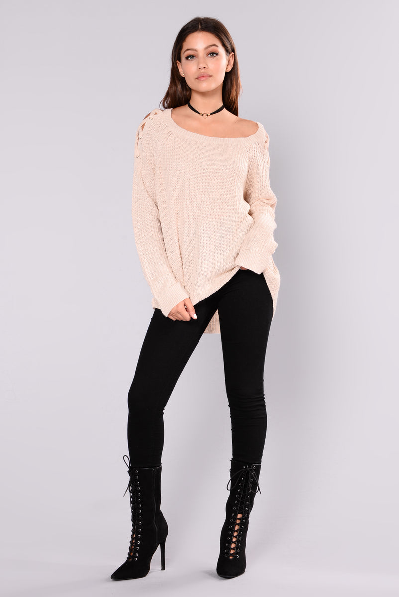Kaliah Lace Up Sweater - Oatmeal, Sweaters | Fashion Nova