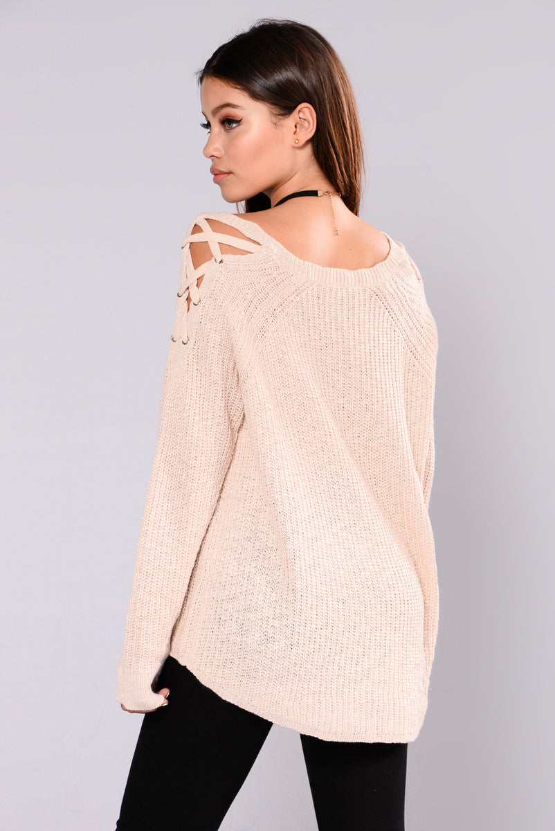 Kaliah Lace Up Sweater - Oatmeal, Sweaters | Fashion Nova