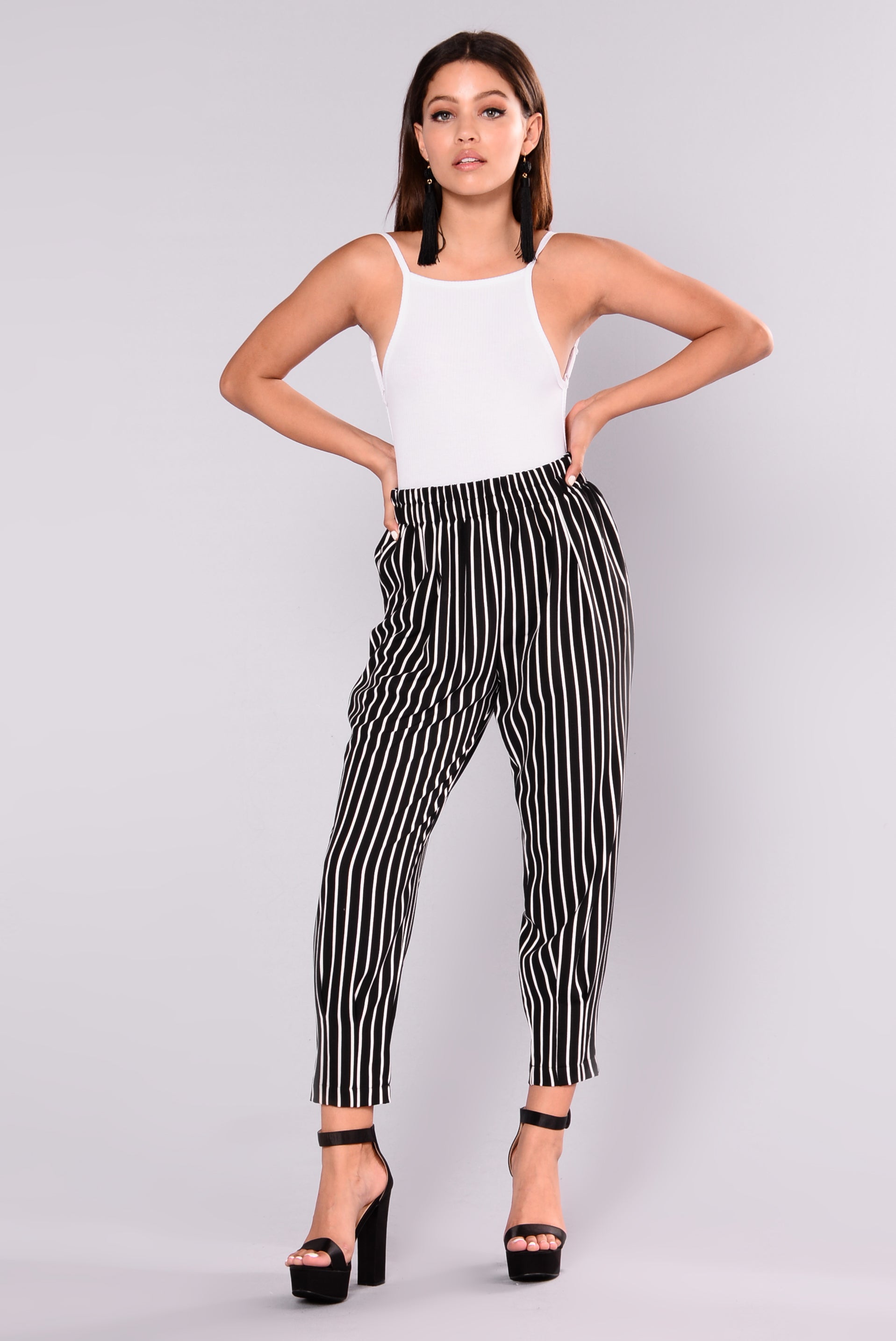 black and white striped pants