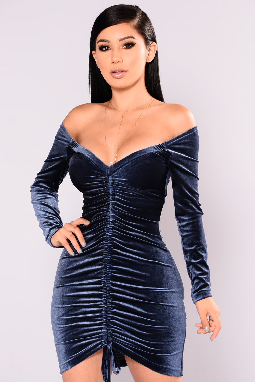 Zenday Off Shoulder Dress - Blue