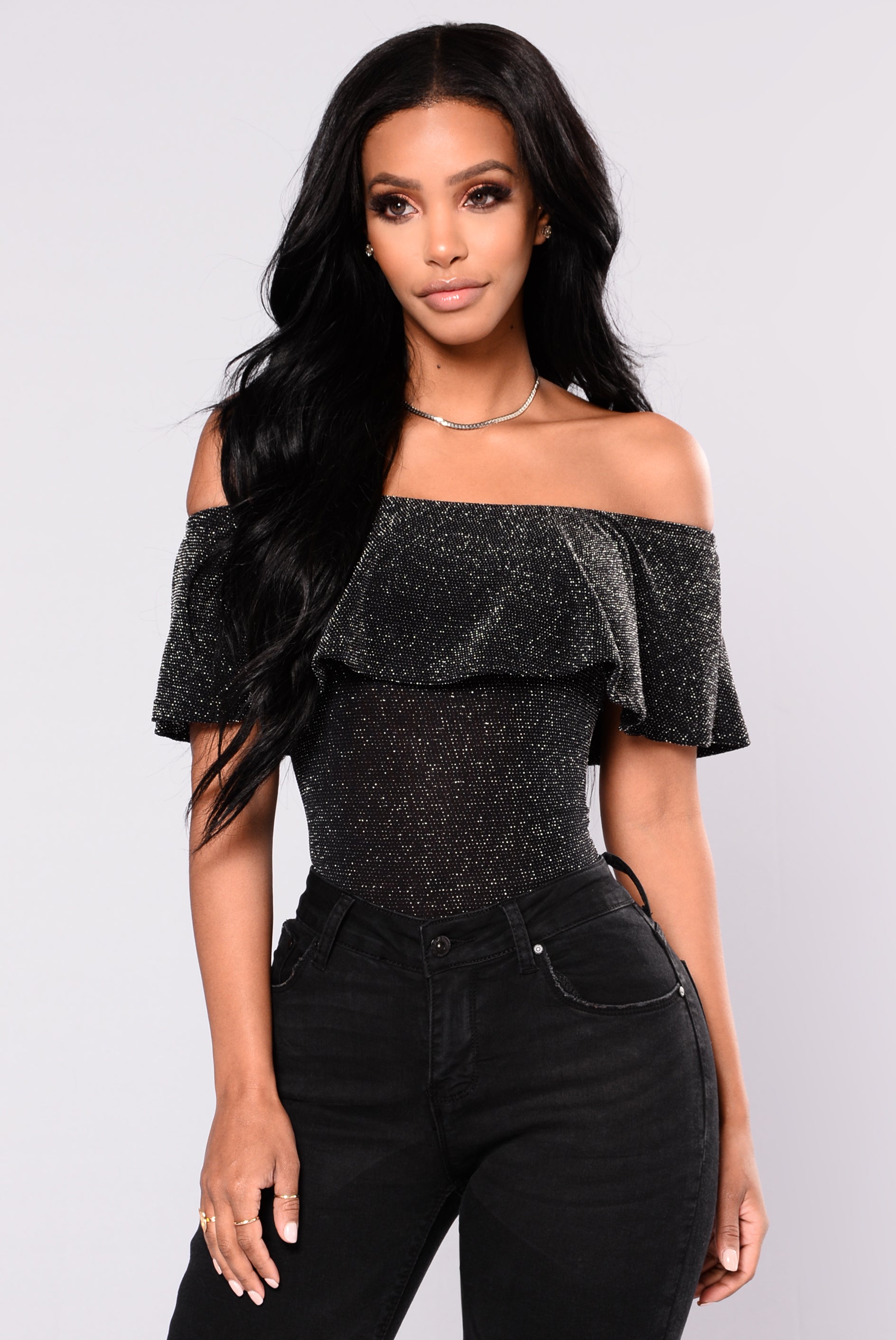 So Into You Off Shoulder Bodysuit Blacksilver