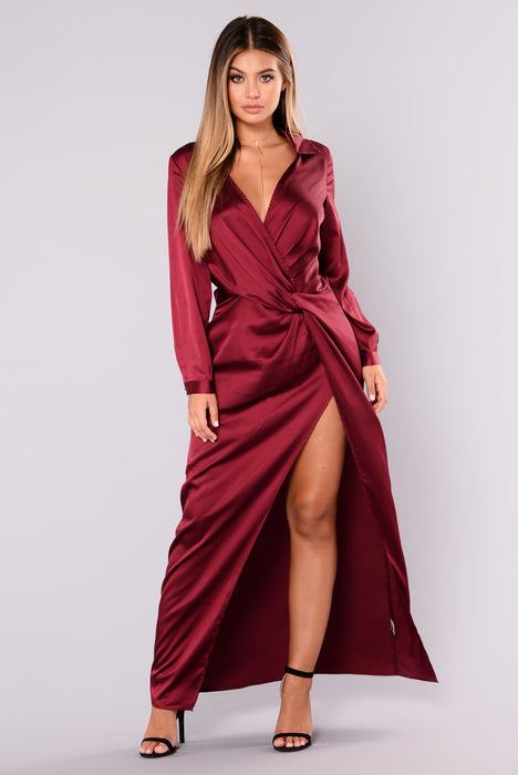 maroon satin dress