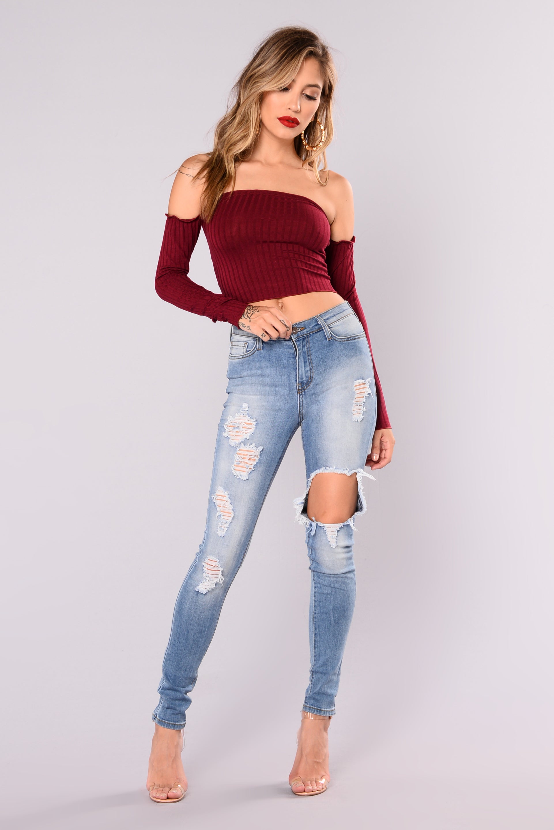 Veronica Off Shoulder Top - Burgundy