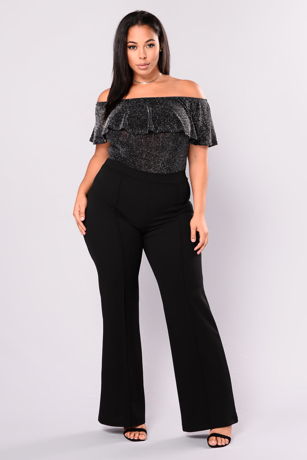 So Into You Off Shoulder Bodysuit - Black/Silver