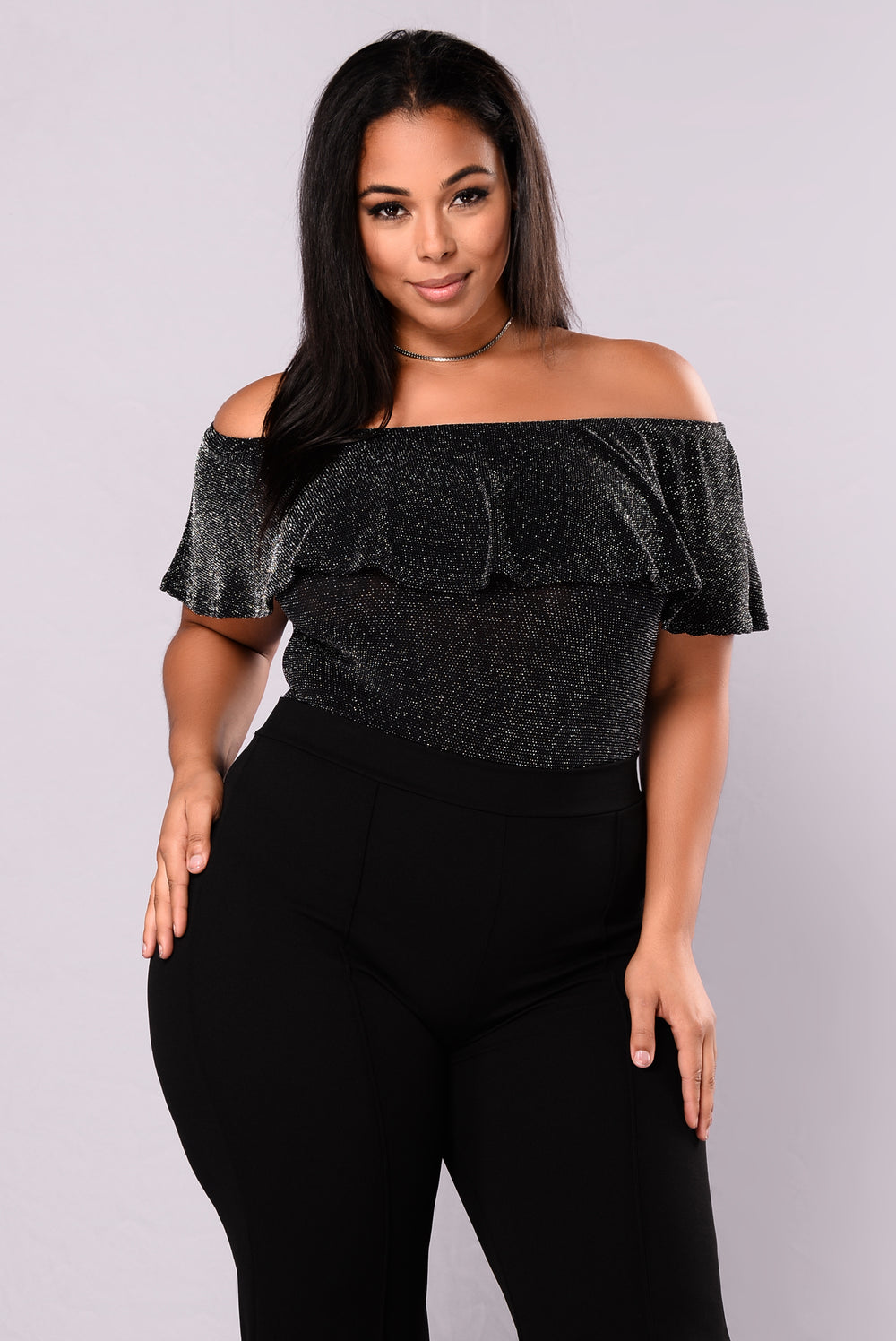 So Into You Off Shoulder Bodysuit - Black/Silver