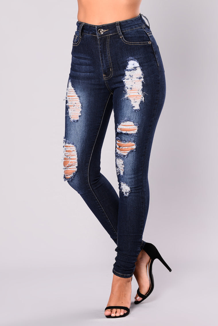 dark blue ripped jeans