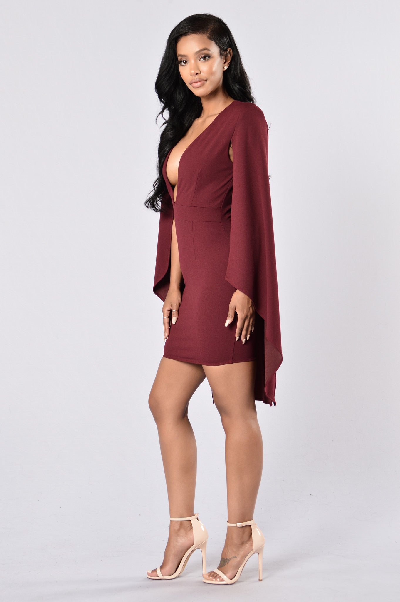 Can't Find Me Cape Dress - Wine