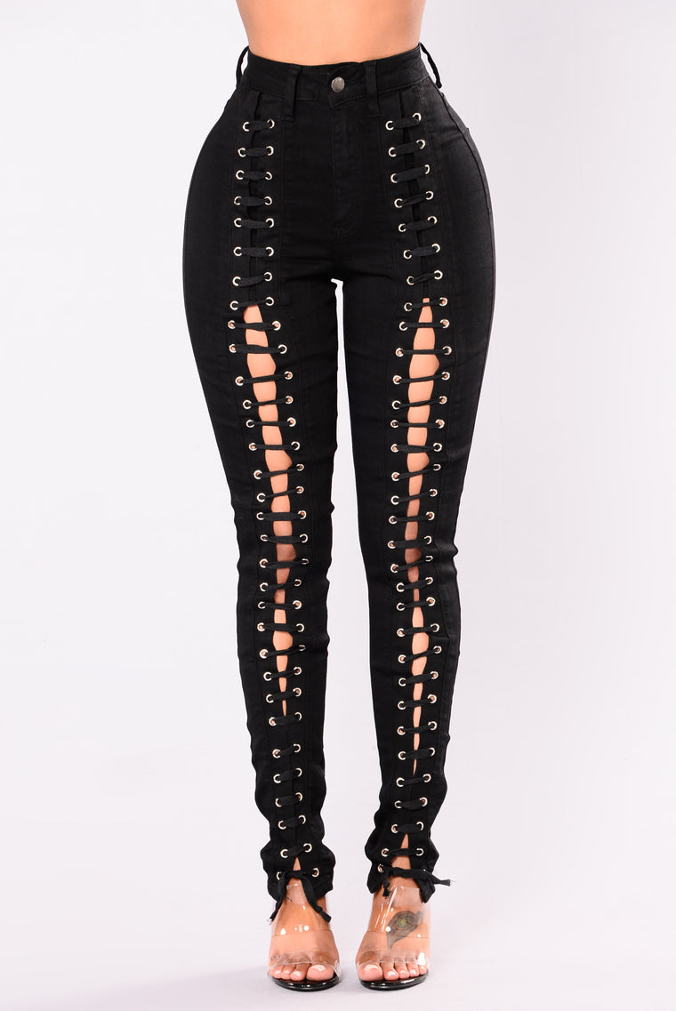 Kylee Lace Up Jeans - Black, Jeans 