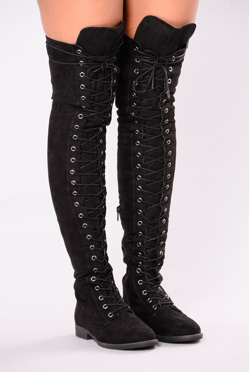 Demetria Lace Up Flat Boot - Black, Shoes | Fashion Nova