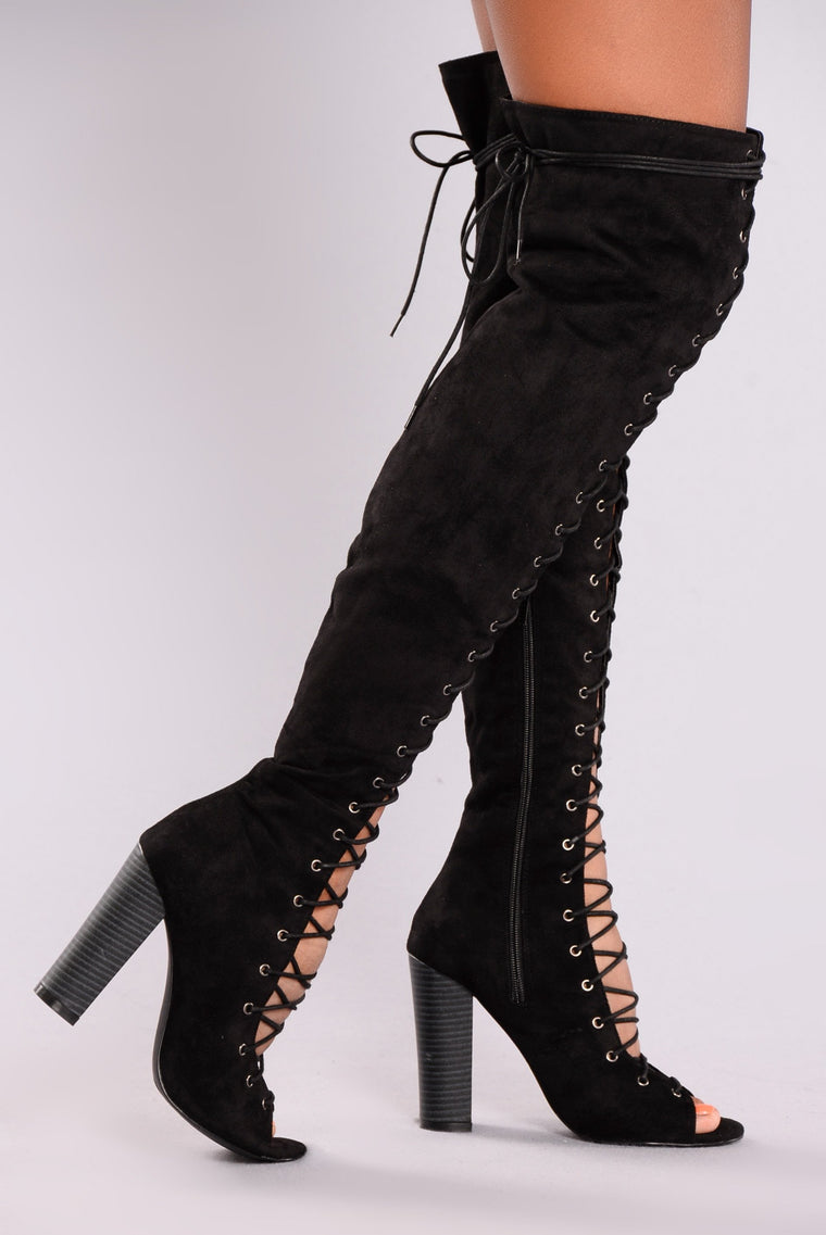 black boots lace up heels