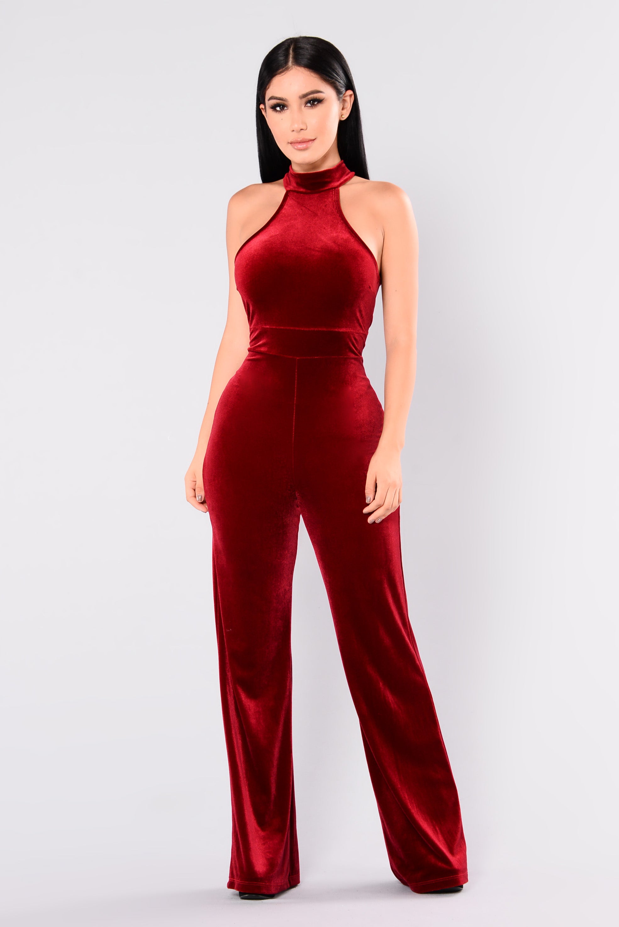 Jump in Velvet Jumpsuit - Burgundy