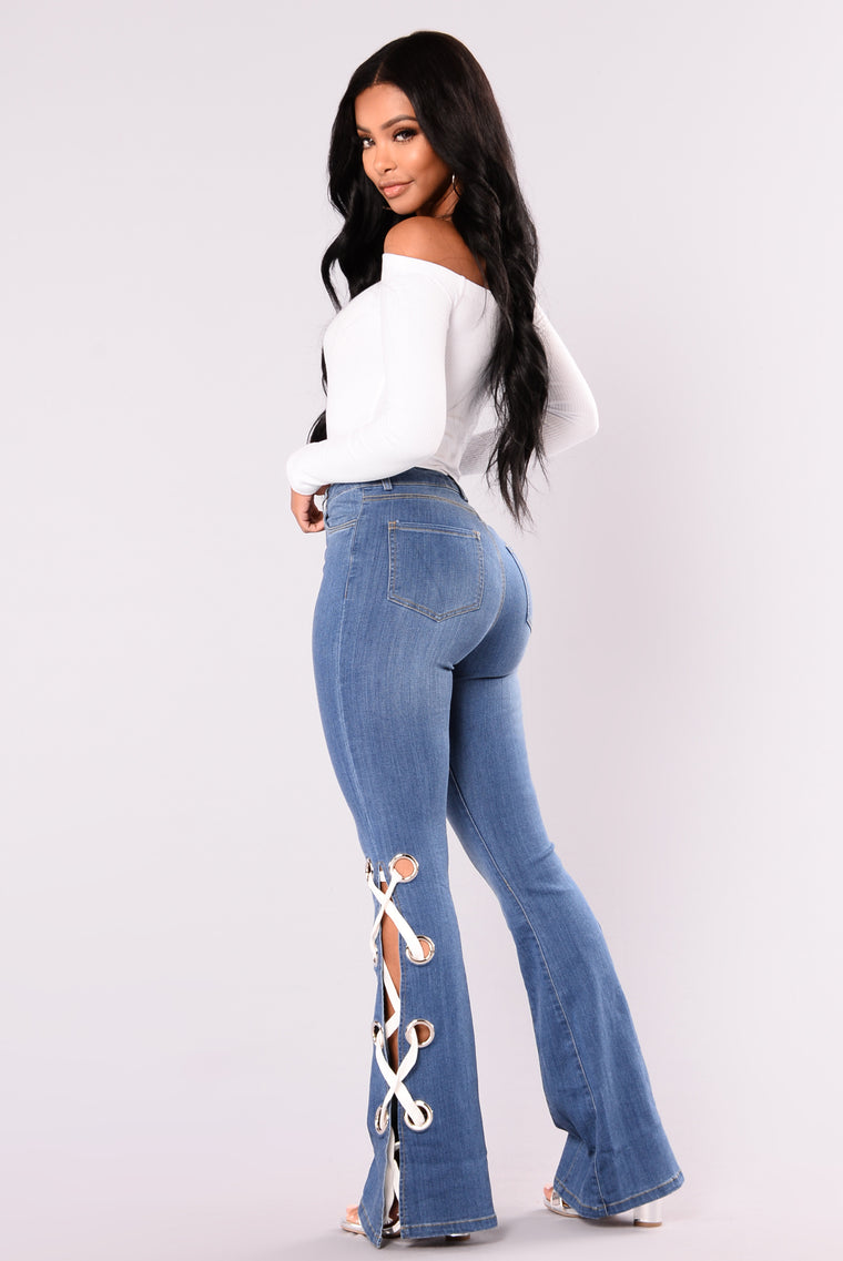 cut up bell bottom jeans