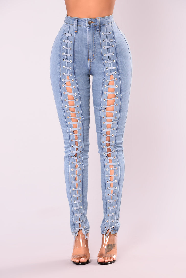 lace up jeans fashion nova