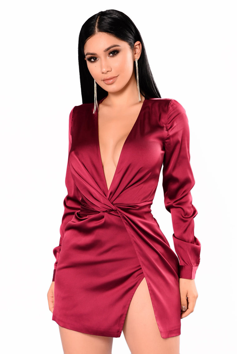 fashion nova red silk dress