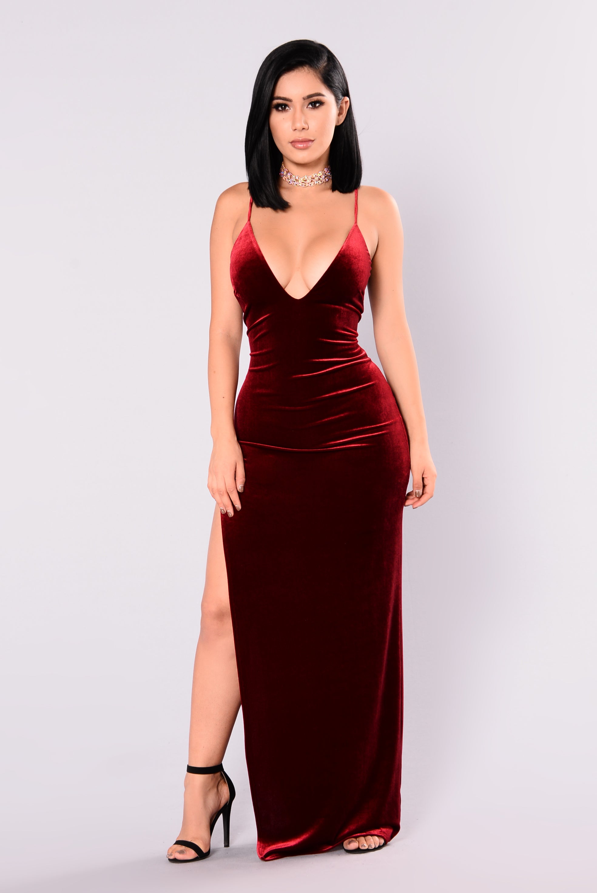 Galant Velvet Dress Burgundy 