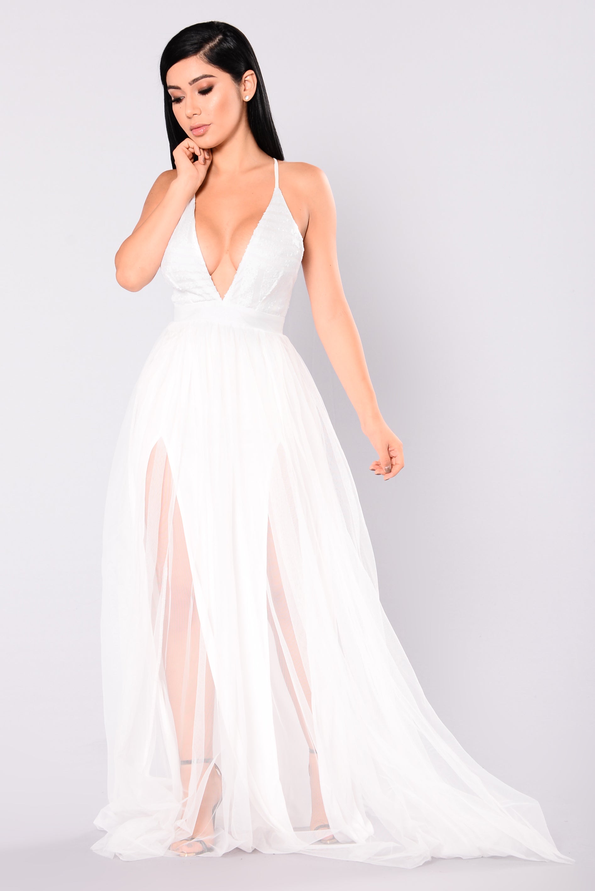 Majestic Sequin Dress White 3352