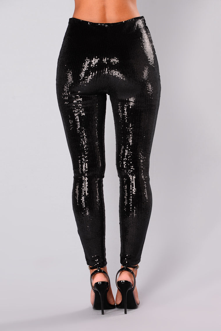 Paola Sequin Stretch Pants - Black