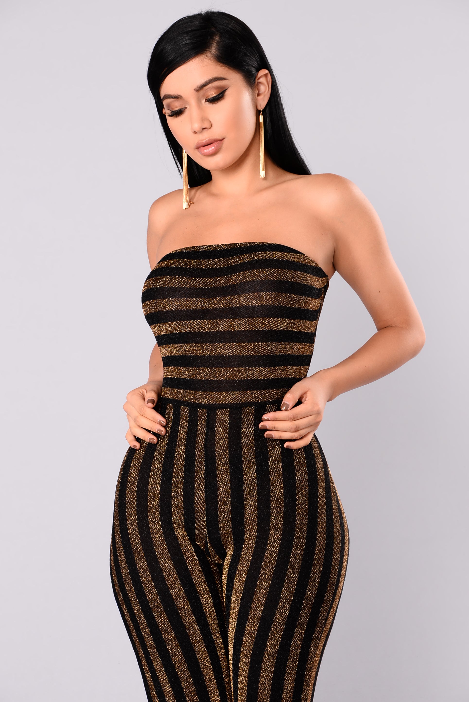 down and counting striped jumpsuit